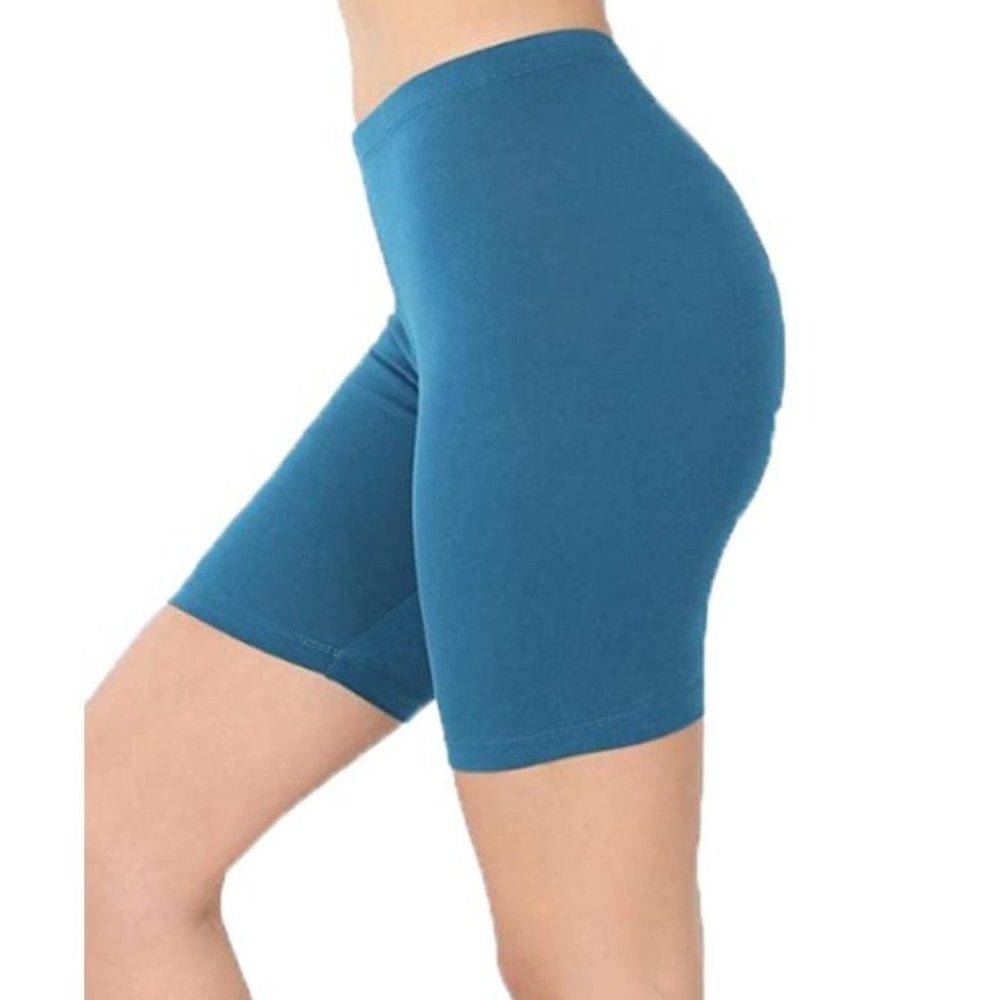 Women Teal Color Cotton Bike Short Leggings_7"